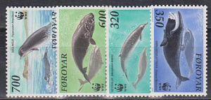 Фареры, 1990, WWF, Киты, Дельфины, 4 марки